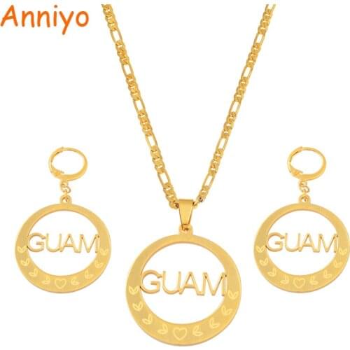 Anniyo Guam Pendant Necklaces Earrings Jewelry sets for Women Stainless Steel and Gold Color Accessories #072021