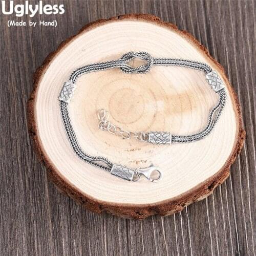 Uglyless Square Snake Bones Bracelets for Men Women Unisex Thai Silver Chains Bracelets Square Cube Bangles 925 Silver Jewelry