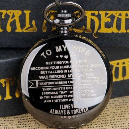 Black Creative Lettering To My Wife Quartz Pocket Watch Romantic Souvenir Best Gifts Wife Fob Chain