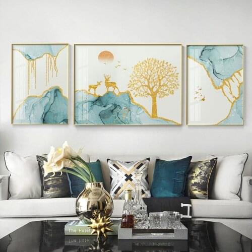 EECAMAIL DIY 5D Diamond Painting Full Diamond Embroidery Simple Modern Luxury Abstract Deer Triptych Nordic Style No Frame