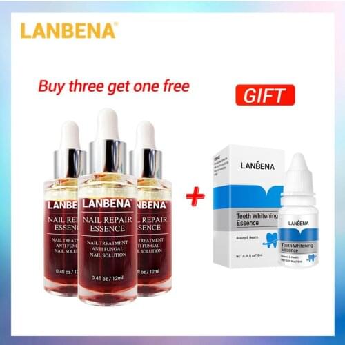Buy 3 Get 1 Gift LANBENA Nail Repair Essence Serum Fungal Nail Treatment Remove Onychomycosis 3PCS+Teeth Whitening Essence