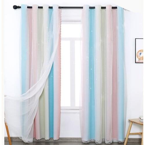 Fantasy Gradient Rainbow Color Curtain for Living Room Bedroom Window Panel Shading Curtains Kitchen Window Double layer Panels