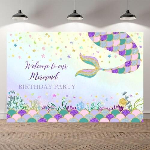 Seekpro Photography Background undersea world mermaid girls Happy birthday new born party baby shower Backdrop Photo Photocall