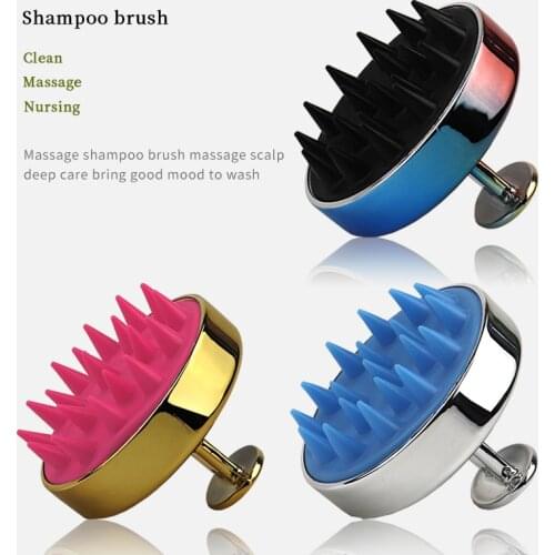 Electroplated gold shampoo brush silicone head massager bathroom massage care brush scalp cleaning comb care tool