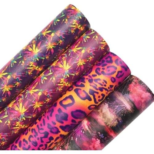 Halloween Purple Leather Leopard Flowers Printed Synthetic Faux Vinyl Fabric Sheets Felt Backing for Bow Earrings Mini Roll 6S68