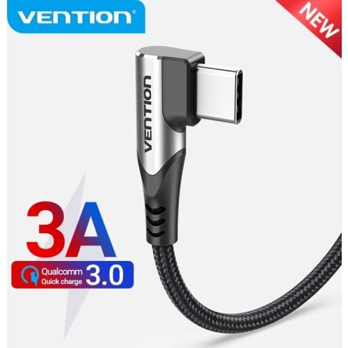 Vention USB Type C Cable 3A Right Angled Charger Cable Fast Charge Game for Samsung S10/Xiaomi mi9 10 pro USB C Phone Cables