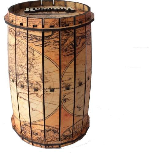 Barrel Money Box Piggy Bank Handmade Barrel Wood Safe Money Bank Old Map