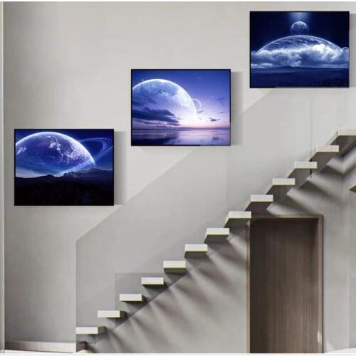 Space Planet Wall Poster Cosmic Solar System Earth Decorative Painting Galaxy Clouds Starry Sky Canvas Pictures for Home Decor