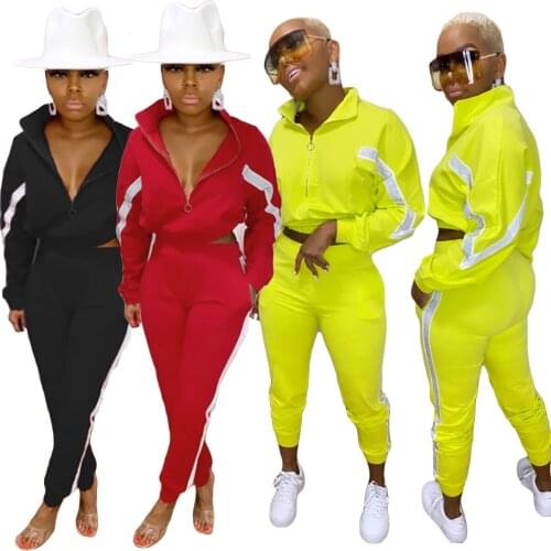 Solid Color Pacthwork Turn-Down Collar Zipper Long Sleeve Trousers Women Autumn Tracksuits Fashion Sports Two Piece Set