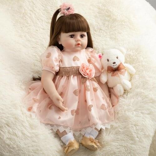 Reborn Toddler Doll 60cm Big Size Lifelike Baby Dolls 24 inch Soft Realistic Silicone Vinyl Children Gift Set with Toy Bear