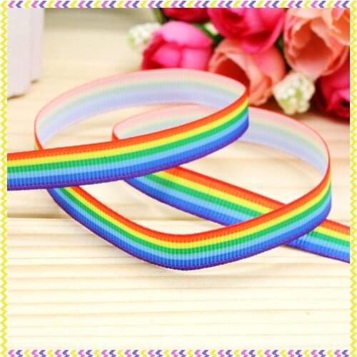 DHK 3/8'' 5yards rainbow printed grosgrain ribbon headwear hair bow diy party decoration OEM Wholesale 9mm E1246