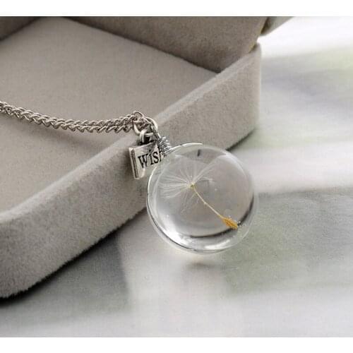 Hot Selling Fashion Glamour Women Jewelry Fashion Round Time Gem Glass Adhesive Paper Dandelion Pendant Necklace Friends Jewelry
