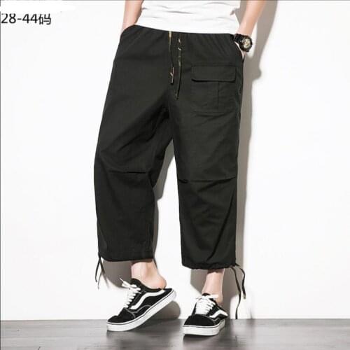 M-5xl New Plus Size Men Clothing Wide Leg Straight Black Travel Casual Pants 9 Nine Pants Tide Pure Color Beam Foot Harem Pants