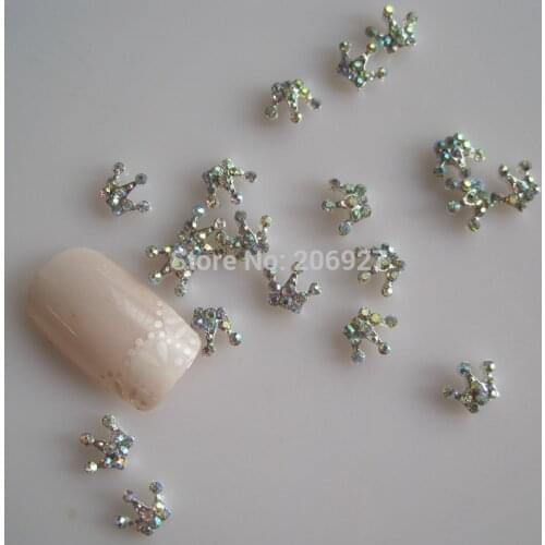 MD-741 10pcs Fancy Crystal AB Rhinestone Small Silver Crown Deco Metal Charms Metal Deco Charms Nail Art