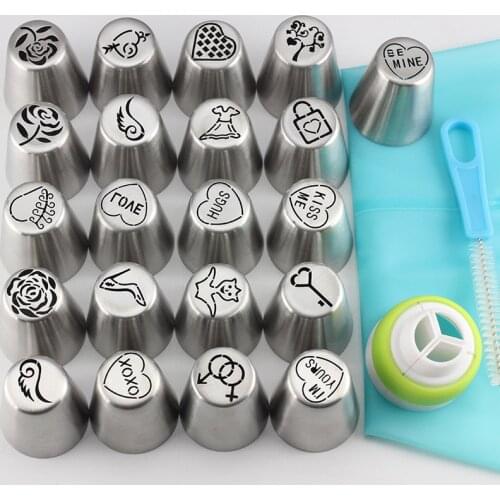 Mujiang 24Pcs Valentines Day Russian Nozzles Icing Piping Pastry Tips Wedding Cupcake Decorating Dessert Baking Pastry Tools