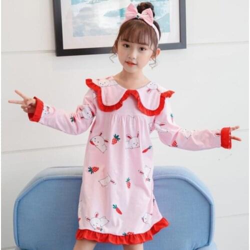 Soft Comfortable Girl Dress Print Spring Sleepdress Cute Pajamas Girl Baby Cotton Girl Sleepwear Dress Party Princess Nightgown