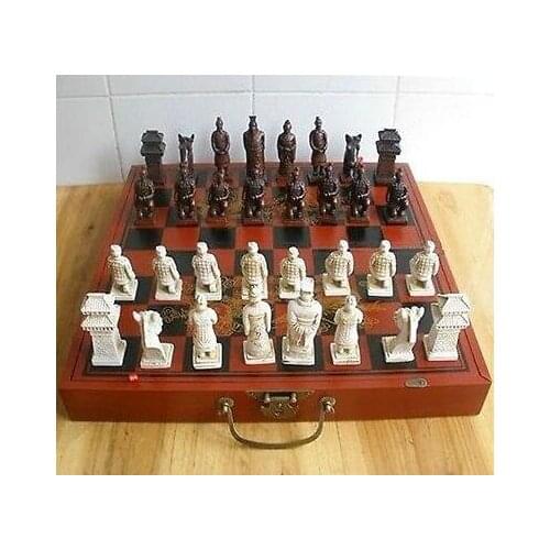 YM 304 CHINESE 32 PIECES CHESS SET/BOX/XIAN TERRACOTA WARRIOR GARDEN DECORATION 100% REAL TIBETAN SILVER