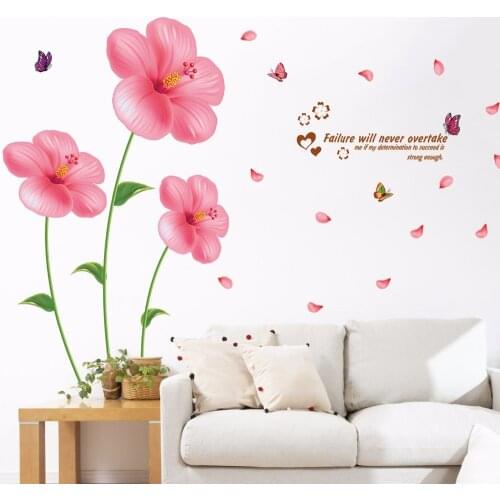 Pink color flowers wall sticker Vinyl DIY butterfly petal wall decal For Living room sofa background wall home decor sticker