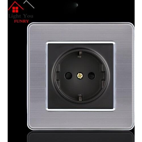 16A European Wall Socket Outlet 86 Type Germany Standard Wall Charger Adapter Stainless Steel Kitchen Plug Sockets