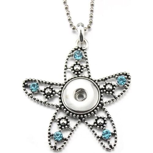 New Starfish Snap Pendant Necklace for Women 18mm Snap Button Jewelry Interchangeable Necklace With Chain Button Jewelry