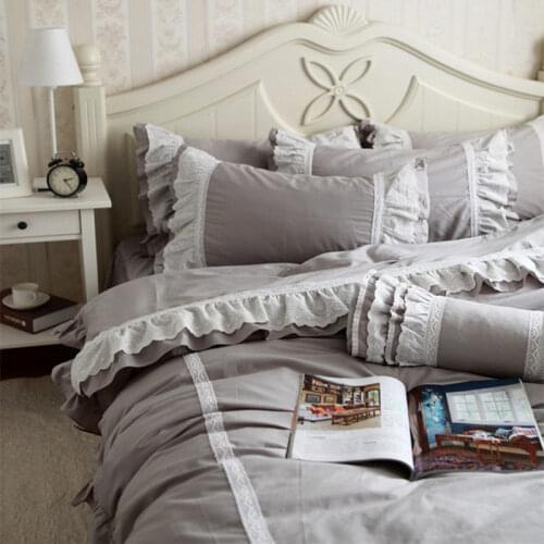 New vintage romantic gracefull bedding set ruffle lace luxury princess bedding satin drill cotton duvet cover elegant bedspread