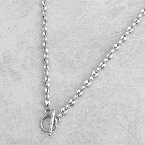 Fashion personality word buckle titanium steel coffee beans necklace stainless steel OT buckle men and women necklace
