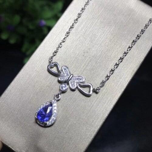 Natural blue tanzanite Elegant necklace natural gemstone pendant necklace S925 silver Graceful bowknot girl gift fine jewelery