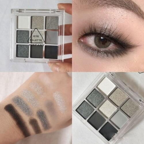 9 Colors Cool Toned Eyeshadow Palette Black Smokey Palette Matte Glitter Eyeshadow Palette Smoky Eye Shadow Eye Pigments Palett
