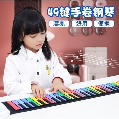 Hand roll piano 49 keys thickening beginners entry children practice portable soft electronic keyboard early education toys