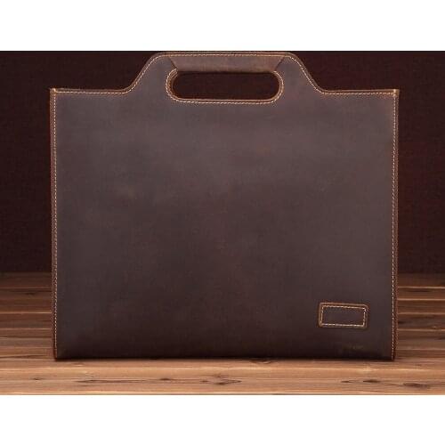 Vintage Mens Genuine Leather Briefcase for Business Crazy Horse Messenger Male Laptop Bag Men Business Travel Bag Shoulder Tote