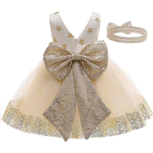 Pudcoco Toddler Kid Girl Princess Dress Star Sequin Bowknot Mesh Daily Birthday Ballet Gown Dress with Headband 1-6 Years