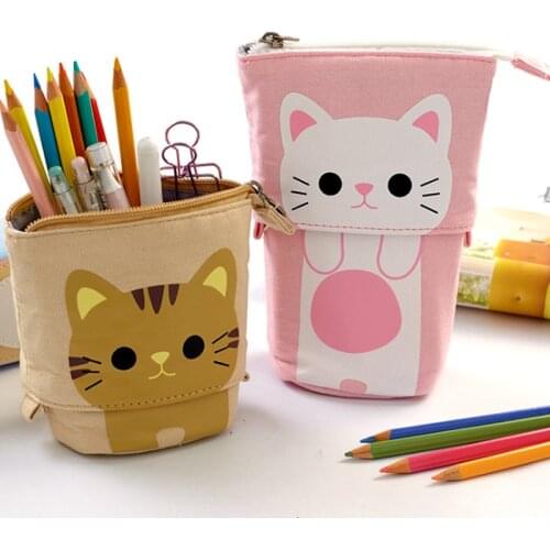 Kawaii Pencil Case Zipper Cute Cat Pencil Box Standing Stretch Pencilcase School Supplies Student Stationery Trousse Estuches