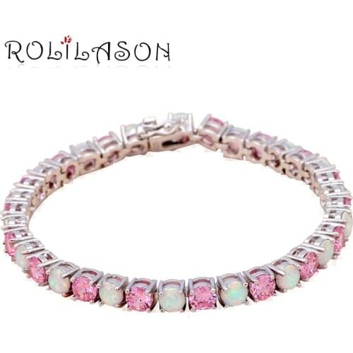 Romantic style Pink Crystal Bracelets Wholesale & Retail White Fire Opal Silver Stamped Zirconia Fashion Jewelry OB042