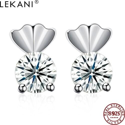 LEKANI Sterling Silver 925 Jewelry Creative Double Heart Earrings For Women Round Cubic Zirconia Stud Earring To Girlfriend