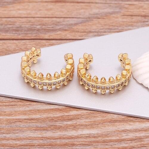 New Fashion Women Girls CZ Gold Color Earrings Cubic Zirconia Ear Cuff Trendy Clip Hip Hop Punk Style Crystal Jewelry Party Gift
