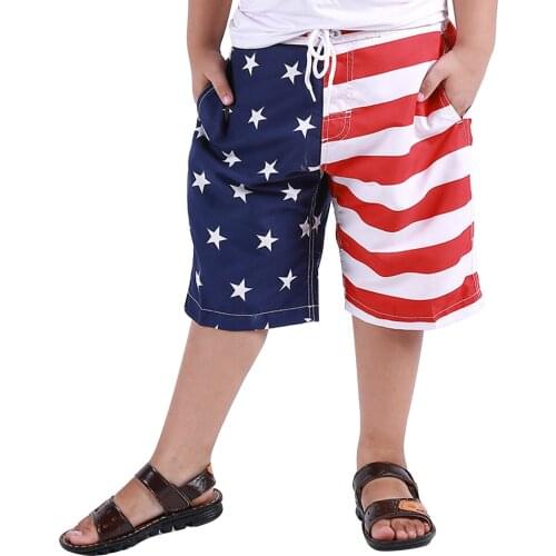 Kids American Independence Day Flag Pattern Shorts, Boys Striped Letter Print High Elastic Waist Short Pants for Summer