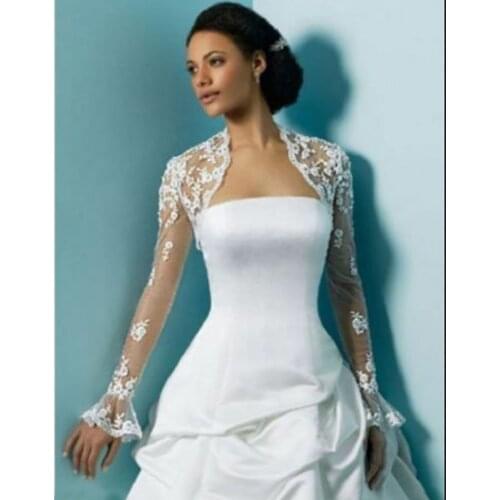 Ivory long sleeve lace jacket wedding bridal bolero wrap White Lace Bride shawl