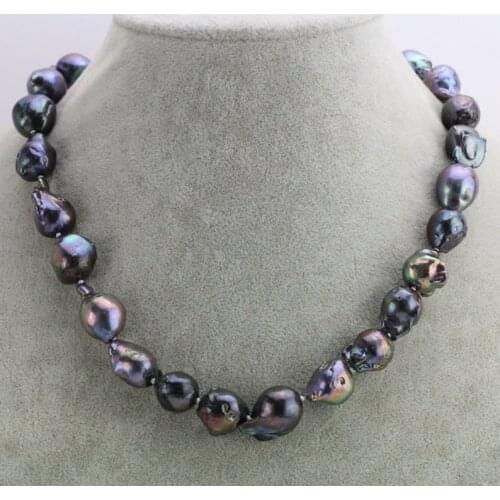 Unique Pearls jewellery Store,12-14mm Black Color Baroque Large Pearl Necklace 20inch Charming Bridesmaids Women Gift