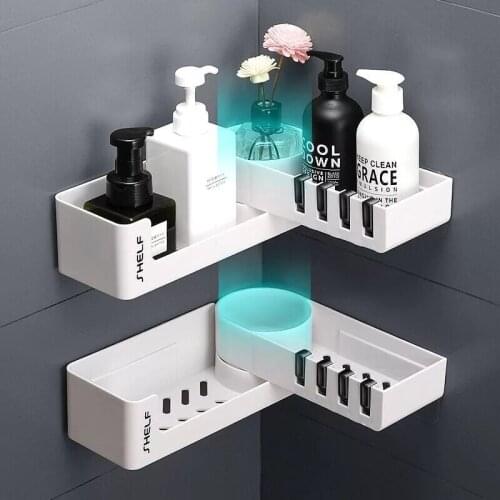Bathroom Corner Shower Shelf Rack With 4 Hook Wall Mounted For Shower Shampoo Organize Rotatable Self Adhesive Kitchen Storage