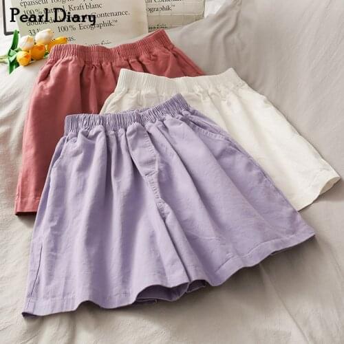 Pearl Diary Women Korean Style Cotton Short Pant Summer Wide Leg Colored Denim Casual Sweet Girlish Elastic Waist Hot Shorts