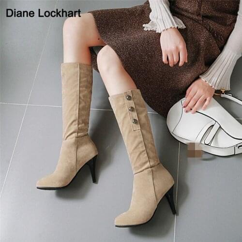 Ladies Knee High Boots Platform Thin High Heels Rivet Ladies Chaussure Women Winter Shoes Woman Zapatos Mujer Sapato Feminino