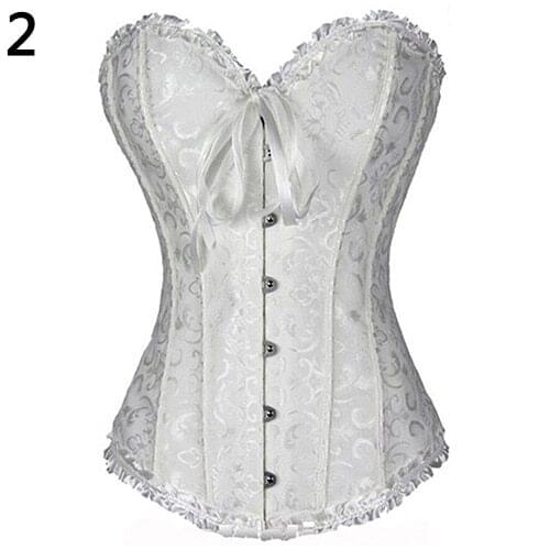 Womens Gothic Bowknot Boned Overbust Corset Bodyshaper Waist Trainer + G-String For Fitness