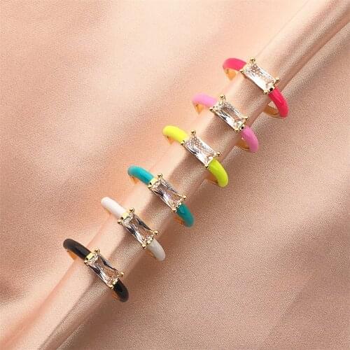 AAA Zircon Square Rings For Women Vintage Colorful Enamel Ring Delicate Adjustable Open ring Party Jewelry Gifts 2021