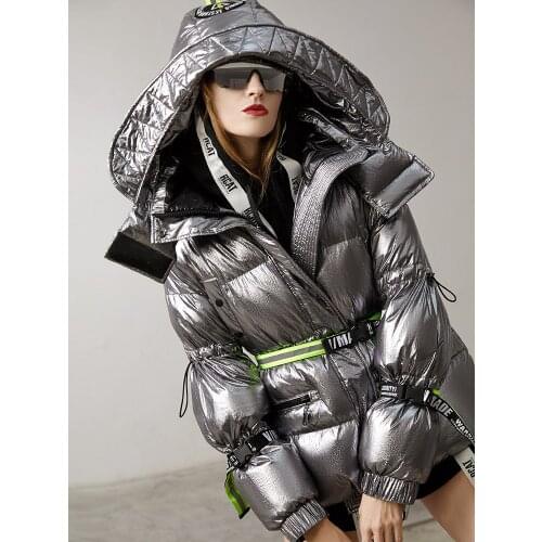 2018 winter jacket women down jackets womens short white duck down metallic street feel, oversize outerwear hooded parka brand