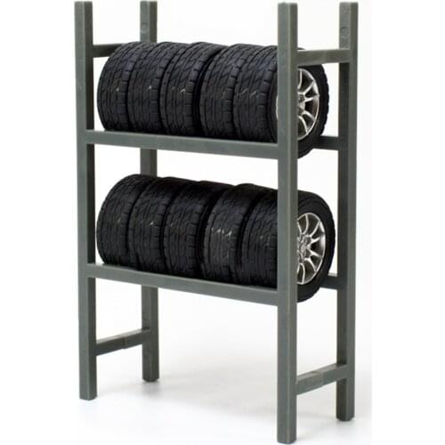 10Pcs Tires With Tire Rack Model Wheel Decoration Scene For 1:18 Model Car HO Scale Miniatures Landscape Model Accessories