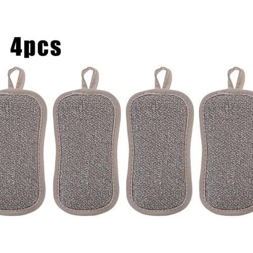 4PCS Cleaning Scrub Sponges Dishes Non-Scratch Microfiber Sponge Non Stick Pot Cleaning Sponges Kitchen Tools Wash Pot Gadgets