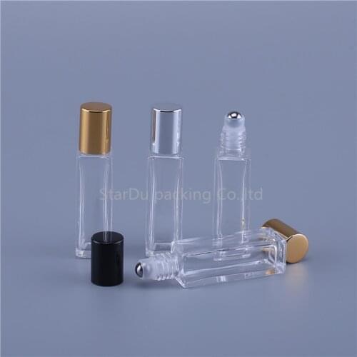 500 x 5ml 10ml Glass Roll On Bottle Square Vials with Stainless Steel Metal Roller Ball for Essential Oils Perfume Aromatherapy