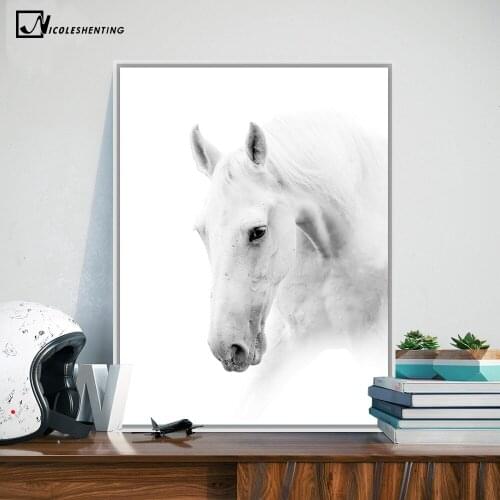 White Horse Wild Animal Minimalism Art Poster Canvas Painting A4 Wall Picture Print Modern Home Living Room Decoration