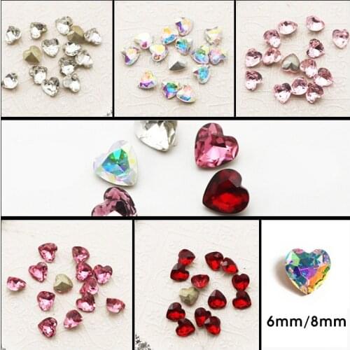 Free shipping 10pcs sweet love heart glass nail art crystal top quality nail Rhinestone nail art accessories latest nail charms