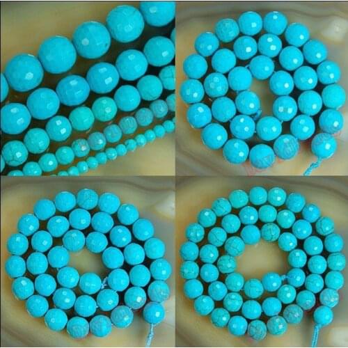 Fctory Price Howlite Turquoises Faceted Round Loose Beads 16" Strand 4 6 8 10 12MM Pick Size For Jewelry Making